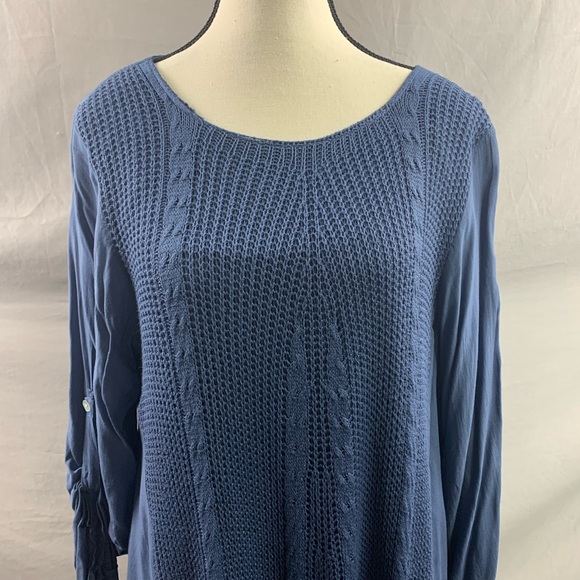 Blue Knit Asymmetrical Hem Tunic Dress - Picture 2 of 6